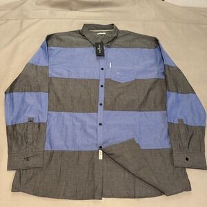 New Marc Ecko Men 3XL Rugby LS Woven Chambray Blue/Gray Button Shirt-6195
